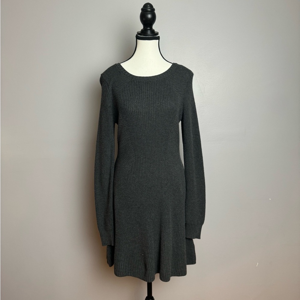 Anthropologie Ruby Moon gray knit long sleeve sweater skater dress size m